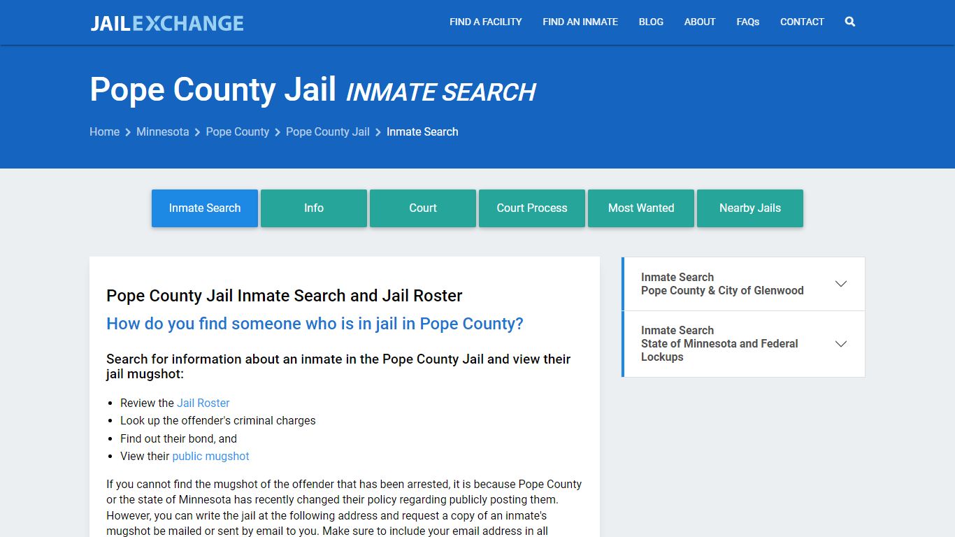 Inmate Search: Roster & Mugshots - Pope County Jail, MN